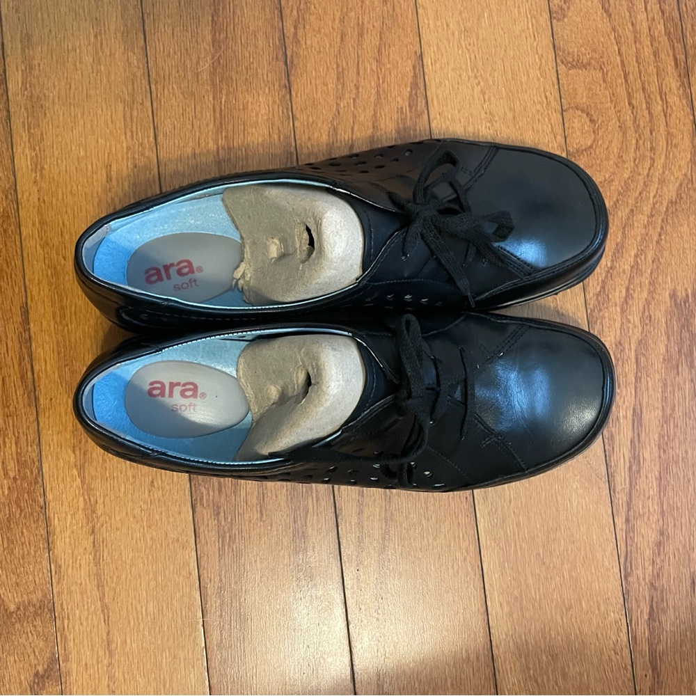 Ara Black Perforated Leather Flats